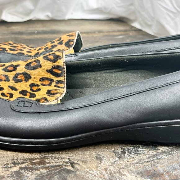 Clarks Collection Womens Leather Slip on Loafers Bayou Black Leopard Size 11W - Picture 6 of 8